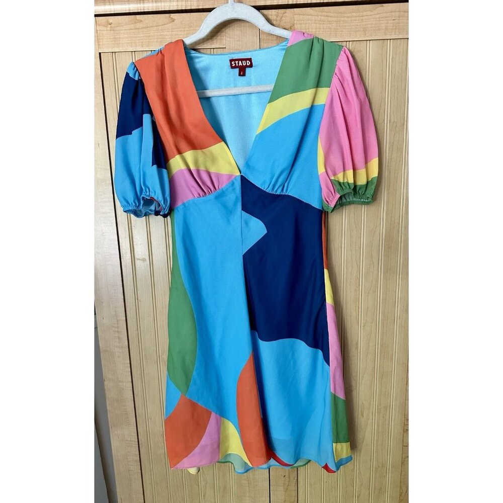 STAUD Colorful Patchwork Mini Dress